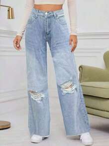 2025 Loose Fit Distressed Straight Leg Jeans