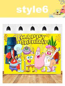 Spongebob SquarePants Theme Photography Background Fabric Birthday Party Photo Banner Decoration Christmas Decorations Home Christmas Gifts Christmas Decor - Multicolor - View 12