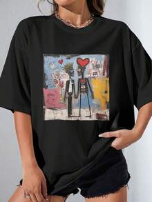 EWH Jean-Michel Basquiat, Saint Valentines, Love Couple - Heavyweight Unisex Crewneck T-Shirt - màu đen - Xem 1
