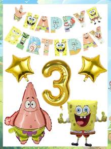 SPONGEBOB Conjunto de globos de Bob Esponja, decoración de fiesta de cumpleaños infantil de dibujos animados y anime, globos de película de aluminio, elementos de decoración de fondo