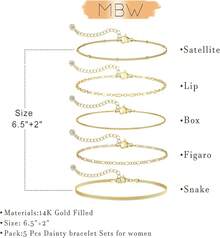MBW Gold Bracelets Women, Dainty 14K Gold Plated Bracelet Stack Beaded Chain Bracelet Set Thin Small Cute Paperclip Bracelets Fashion Waterproof Jewelry Gold Accessories Women - 樣式2 - 查看 5