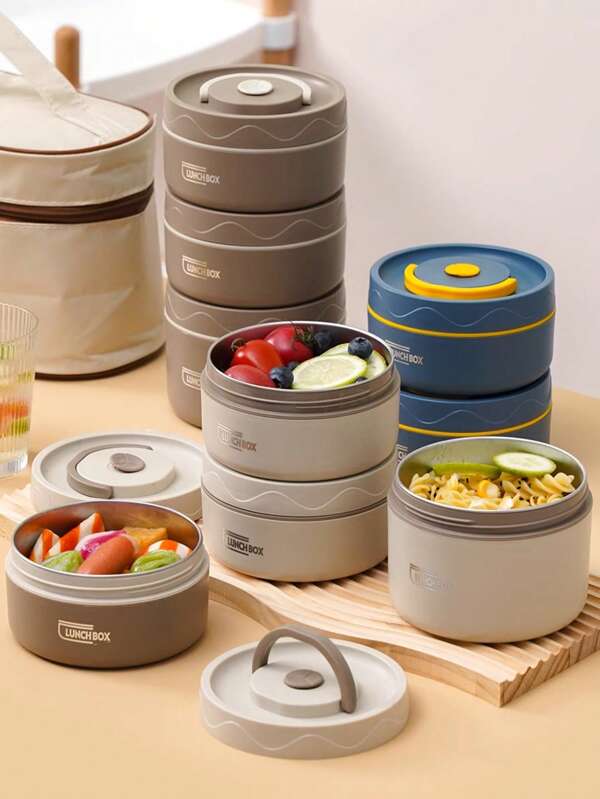 Insulated Lunch Box & Insulated Bag -1/Stainless Steel Insulated Bowl And 3pcs Stainless Steel Insulated Bowl + 1pc Insulated Bag Multiple Specifications Are Optional, Sealed Insulated Lunch Box, Suitable For School, Office, Outdoor Camping And Home Use, Brown, Microwave Safe