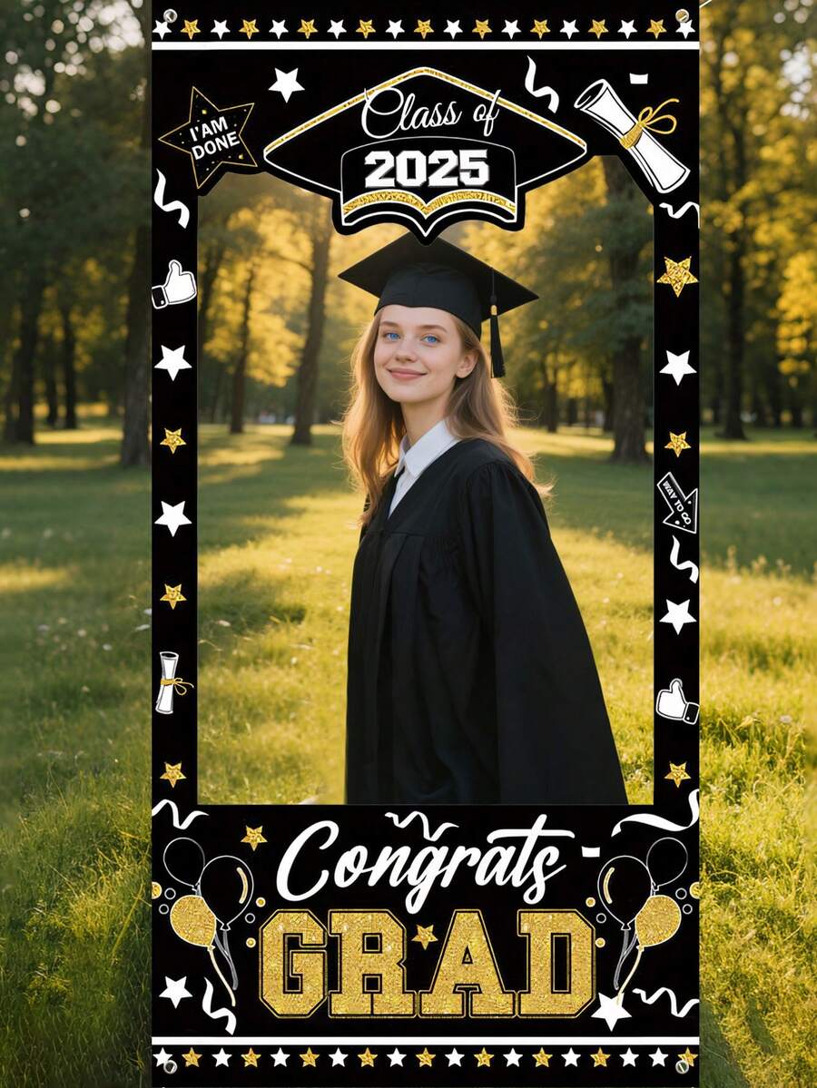 Sfondo per tenda tagliato al laser per laurea, decorazioni per festa di laurea GRAD, accessori per photobooth, decorazioni per compleanno, arazzo per decorazione della stanza, bandiera per decorazioni per feste - Multicolore - Visualizzare 1