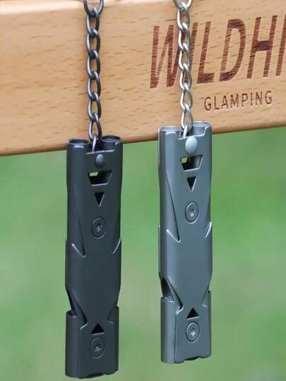 1 st. visselpipa i rostfritt stål med högfrekvent jordbävningsförmåga, nödvissla med dubbla rör och hög decibel, räddningsvissla för utomhusbruk, domarevissla, viktig EDC-utrustning för camping, vandring, utomhusträning och räddningsverktyg, praktisk nyckelring, lämplig för campingtillbehör, vandringsutrustning, bergsklättring, vildmark, utomhusäventyr, nödöverlevnadsartiklar, camping, present till män