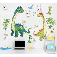 Pegatinas de dinosaurios de dibujos animados para la habitación de los niños, dormitorio, guardería, decoración del aula, autoadhesivas y extraíbles, animales gigantes de dinosaurios favoritos de los niños
