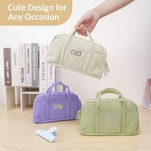 Sooez Large Pencil Pouch, Big Pencil Bag With 5 Compartments, Pen Bag Wide Opening, Soft Corduroy Pencil Pouch Organizer With Zipper, Cute Aesthetic School Supplies Teen Girls-Purple