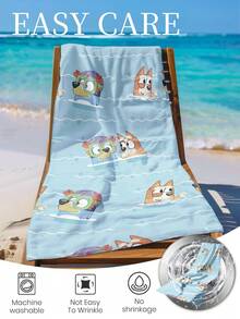 Bluey 1 件蓝色沙滩巾，可爱蓝色图案游泳巾，浴巾，时尚风格沙滩巾，超强吸水浴巾，适用于浴室、游泳、健身、瑜伽，柔软舒适的超细纤维毛巾，轻巧便携，防风防晒，防沙，适合夏季旅行，度假浴室装饰，建议常规尺寸和更大尺寸，（35 * 75 厘米小尺寸毛巾，建议 150 厘米或以上） - 淺藍色 - 查看 10