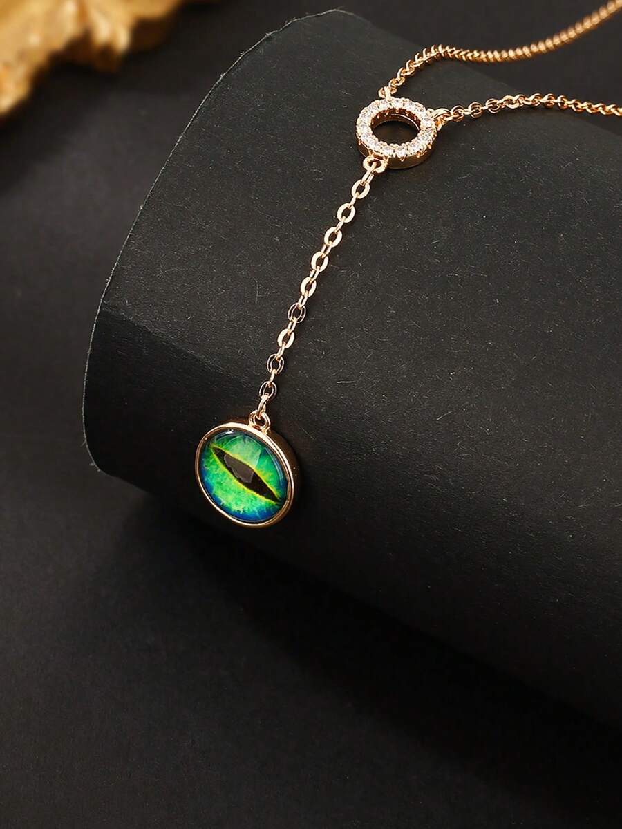 1 pieza Collar con colgante de ojo de diablo de moda, estilo europeo y americano, adecuado para uso diario de mujeres, regalo de vacaciones y cumpleaños - Amarillo Oro - Ver 1