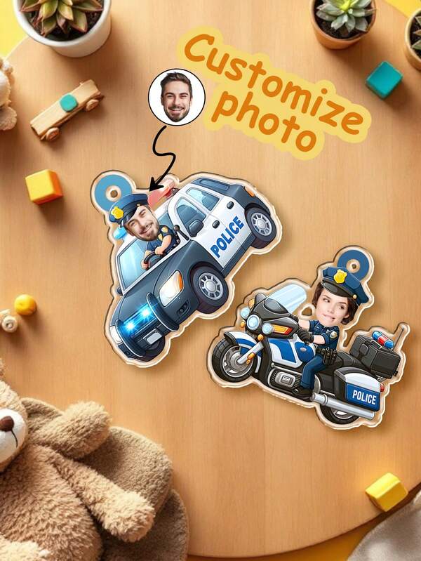 Personalisierte Acryl-Polizei- und Feuerwehr-Ornamente - individuell mit Namen und Foto beschriftbar, perfekt als Weihnachtsdekorationen, mit Polizeiautos, Feuerwehrfahrzeugen, Uniformen und Ausrüstung, ideale Geschenke für Kinder, zukünftige Helden und Familien von Einsatzkräften, einzigartige Feiertagserinnerungsstücke für Fans von Strafverfolgung und Feuerwehr