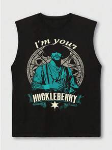 Stylish Men's Tank Top With Unique Huckleberry Finn Personalized Print Vest, Perfect For Casual Summer Wear, Ideal For Fans Of Classic Literature And Is A Great Gift Choice - 黑色 - 查看 4