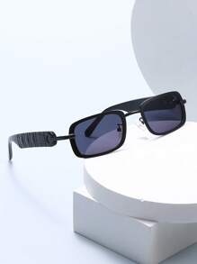1 Pair Men Stainless Steel Square Narrow Frame Stylish Party, Casual, Hip-Hop Decorative Glasses Suitable For Daily Wear