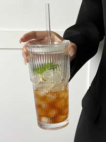 Heat Resistant Glass Coffee Cup With Lid And Straw - Leak Proof Portable Hot Drink Cup, Suitable For Office And Outdoor Travel, Fashionable Straw Cup, Simple Coffee Cup With Lid, Transparent Glass Straw Cup, Office Coffee Cup, Glass Coffee Cup With Lid And Straw, Straw Cup With Lid, Coffee Cup With Straw, Beverage Cup With Lid And Straw Back To School