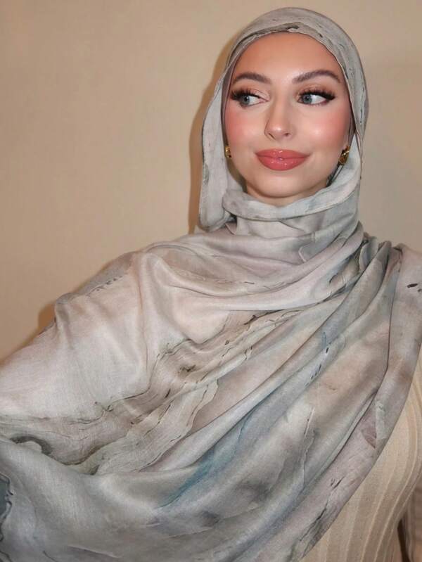 1 PIEZA Bufanda de mujer estilo bohemio, Hijab con estampado de acuarela, mármol, ondas de agua y teñido anudado, adecuado para uso diario
