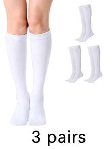 1/2/3/4双装 女士过膝袜，户外运动袜，休闲条纹袜，舒适保暖 - 白色 - 查看 9