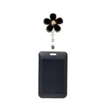 1pc Retractable Badge Reel With Flower Design, ID Card Holder, English Lettering, Other Material, With Ideal Gift For Nurses, Ladies, Colleagues,School Supplies,Back To School - one-size - View 7