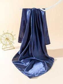 1pc Women's Solid Color Faux Silk Scarf, Minimalist Style 90cm Square Scarves, Suitable For Spring, Summer And Autumn Outdoor, Travel, Photo Taking - Navy Blue - View 2