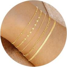 MBW Gold Bracelets Women, Dainty 14K Gold Plated Bracelet Stack Beaded Chain Bracelet Set Thin Small Cute Paperclip Bracelets Fashion Waterproof Jewelry Gold Accessories Women - 樣式2 - 查看 1