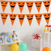 1pc Orange Halloween Party Decorations Pumpkin Triangle Flag Bunting Garland Streamers For Halloween Trick Or Treat Birthday Wedding Home Outdoor Party Supplies