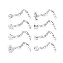 SENLANSP 8pcs/Set Stainless Steel Basic Minimalist Spiral Nose Rings - Silver - View 6