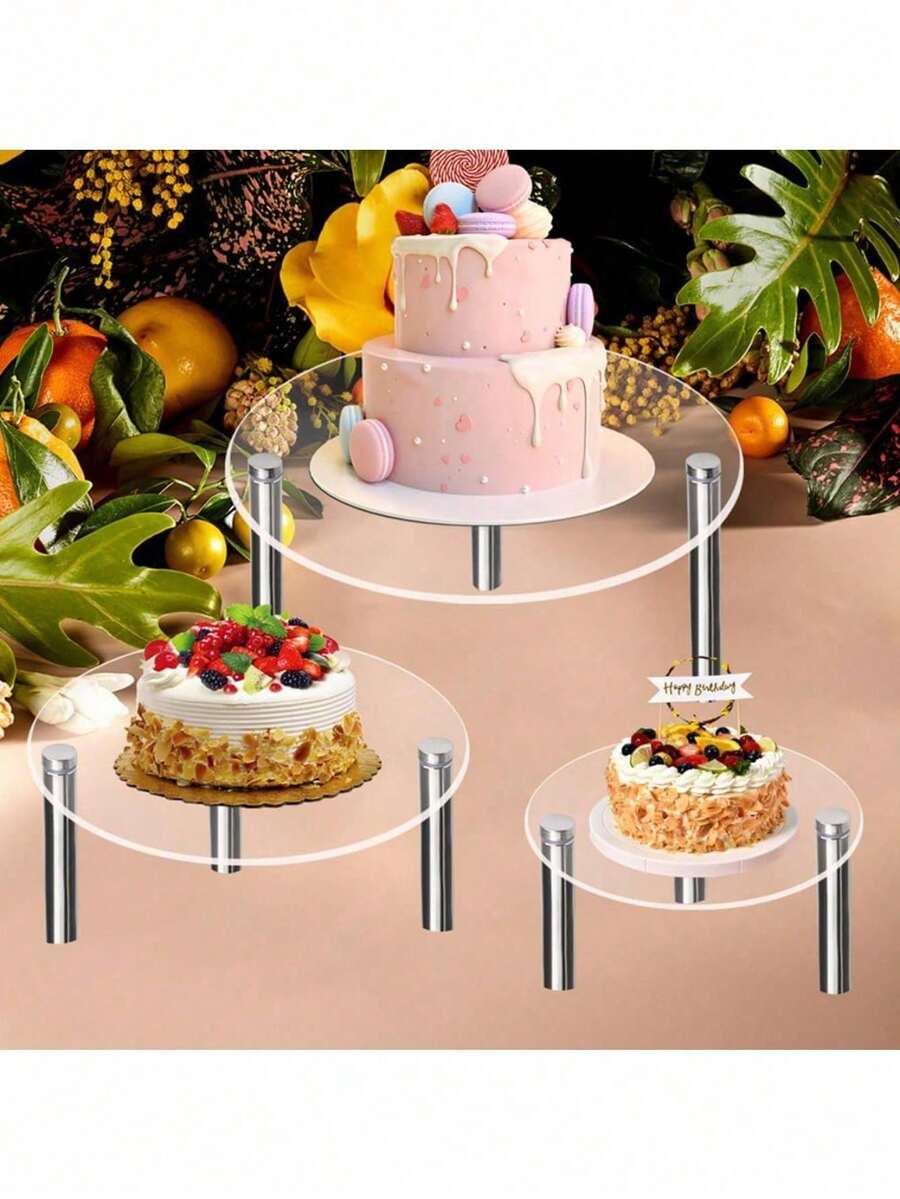 1pc Cake Display Stand, Dessert Stand, High Metal Legs, Base, 8", 10", 12" Clear Heat-Resistant Reusable Cake Stands For Sweets, Baking, Appetizers, Pastries, Kitchen, Party, Valentine's Day, Wedding, Christmas - Transparent - View 1