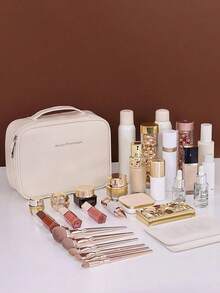 1 件 PU 皮革化妆包，大容量防水女士化妆品收纳包，多功能旅行洗漱包化妆旅行洗漱包收纳必备礼品收纳拉链配件指甲 - 彩色 - 查看 5