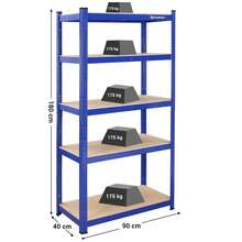 40 x 90 x 180 cm, Robusto Scaffale in Metallo a 5 Ripiani Senza Bullone, in Acciaio Verniciato a Polvere, per Carichi Pesanti, Regge fino a 875 kg, Blu - Blu - Visualizzare 5