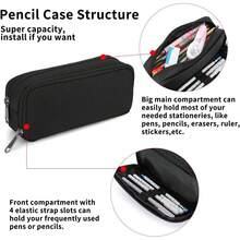 Estuche para Lápices de Gran Capacidad, Bolsa de Lápices Estética para Organizador de Papelería de Oficina, Bolsa de Lápices Simple y Resistente Multifuncional para Hombres - Negro - Beis - Ver 9