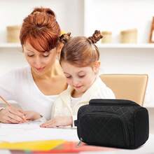 Estuche de Lápices de Gran Capacidad, Organizador Multifuncional con Compartimentos, Bolsa de Papelería Simple para Viaje, Bolsa de Lápices de Tela para Hombres, Mujeres, Niñas y Niños (Negro) - Negro acolchado - Ver 7