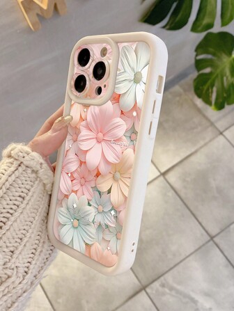 1 pieza Funda de silicona suave y resistente a golpes con diseño de flor rosa para teléfono compatible con iPhone Apple 11 Pro Max, 12 Pro Max, 13 Pro Max, 14 Pro Max, 15 Pro Max, 16 Plus, 16 Pro Max, 16E, Galaxy A55, A15, S24 Ultra, Redmi, OPPO, Realme, VIVO, Infinix, Honor, OnePlus a prueba de agua y caídas