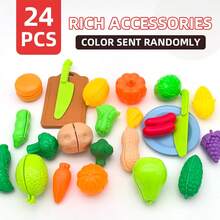 Marphy 24件套趣味切菜玩具，包含食物、水果和蔬菜，可用于角色扮演，促进早期教育基础技能发展，也是一份节日礼物。 - 彩色 - 查看 4