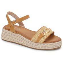 Women's Espadrille Platform Sandals With Buckle Strap And Decorative Chain – Comfortable And Elegant For Summer Wear - Camel - View 1