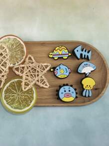 6pcs/Set Octopus & Sea Turtle Cartoon Print Decor Accessories - Suitable For Sandals, Bracelets, DIY Phone Decor, Fishing Fans Birthday & Holiday Gift