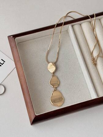 1pc Simple Fashion Flat Metal Chain Zinc Alloy Pendant Necklace,Suitable For Women As Daily Wear Jewelry Accessory, Gift