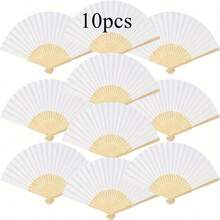 1/5/6/10/12 件折叠纸扇，派对用空白折叠手扇，DIY 工艺品 - 白色 - 查看 10
