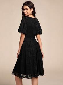 EVERPRETTY 优雅刺绣V领高腰灯笼袖舞会礼服 - 黑色 - 查看 2