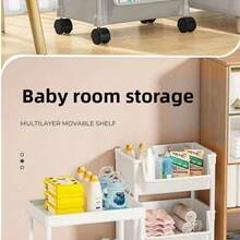 1PC 3/4-Layer Mobile Storage Rack With Wheels, Bathroom Rolling Utility Cart, Portable Bookshelf, Children's Toy Organizer, Simple Bookcase, Snack Storage And Organization, Vanity Cosmetic Gap Storage Rack, Kitchen Utensil Organizer, Multifunctional Plastic Serving Trolley For Home Bathroom, Kitchen, Living Room, Study Room, Suitable For Home Storage, Home Decor, Multifunctional Non-Drilling, Easy Installation (White) - White - View 5