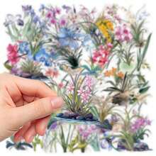 50pcs Orchid Flower Sticker Set For Decorating Luggage, Graffiti, Skateboards, Helmets, Laptops, Phone Cases, Self-Adhesive PET Stickers School Supplies,Back To School