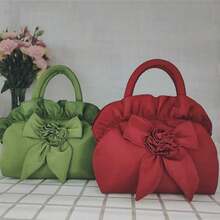 1 件女士手提包，新款纯色中号拉链夏季钱包购物手提包 - 花卉图案，涤纶材质，可手洗或专业干洗，节日主题，涤纶衬里，无边漆