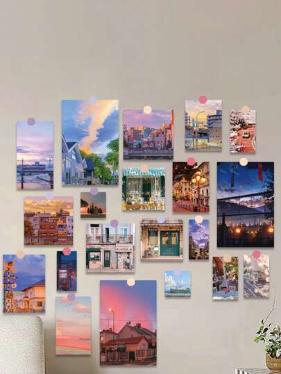 22 件/套（20 张装饰卡 + 2 张随机彩色贴纸）彩色花卉艺术品摄影装饰海报、DIY 贴纸装饰卡、室内卧室墙壁装饰明信片