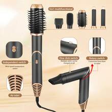 5 In 1 Auto Hair Wrap Hairstyler,Hot Air Brush For Hair Styling, Hair Blow Dryer Brush Set With Detachable Heads Comb For Straightening Voluming,Ionic Care Frizz-Free - 黑色 - 查看 5