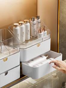 1 pieza, Caja de almacenamiento de maquillaje, Caja de almacenamiento de cosméticos transparente de material PET de lujo con múltiples compartimentos y cajones, para escritorio, baño, oficina, productos de cuidado de la piel, cosméticos y brochas de maquillaje. - Multicolor - Ver 3