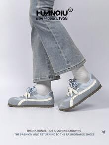 HUANQIU 2025 New Women's Shoes, Women's Skateboard Shoes, A Pair Of And Fashionable Breathable Lace-Up Home Office Outdoor White Shoes Versatile Light And Comfortable White Shoes Lace-Up Soft-Soled Sports Shoes Casual Shoes Running Shoes Christmas Apple Red Four Seasons Shoes - Blue - View 7