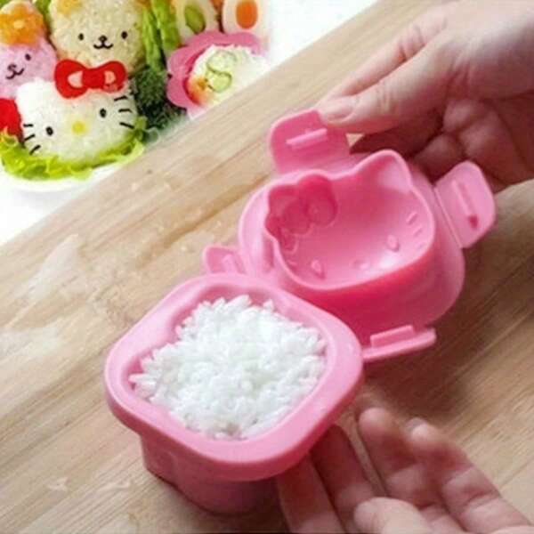 [Moldes para bolas de arroz de Hello Kitty] Moldes para bolas de arroz Sanrio Hello Kitty | Moldes de bentō mini de plástico lindos para desayuno y almuerzo DIY | Seguros para alimentos, sin necesidad de electricidad, perfectos para regalos de Halloween y Navidad