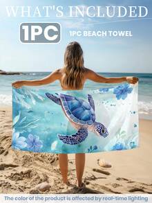 1 件印花沙滩巾，海龟图案游泳巾，浴巾，时尚款式沙滩巾，超强吸水浴巾，适用于浴室、游泳、健身、瑜伽，柔软舒适的超细纤维毛巾，轻巧便携，防风防晒，防沙，适合夏季旅行，度假浴室装饰，可选带或不带储物袋，建议常规尺寸和更大尺寸，（35 * 75cm 小尺寸毛巾，建议 150cm 或以上）