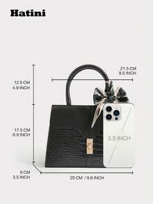 HATINI 大号蝴蝶结编织手柄手提包，可DIY制作优雅复古鳄鱼拼布梯形手提包宽敞的通勤手提包，配有可调节肩带，可手提、肩背或斜挎，适合办公室、日常外出、周末购物或短途旅行，是送给朋友、家人、女朋友的时尚礼物