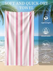 Toalha de praia estampada, 1 peça, toalha de banho com listras rosa e branca, toalha de banho, toalha de praia estilo fashion, toalha de banho superabsorvente para banheiro, natação, fitness, ioga, toalha de microfibra macia e confortável, leve e portátil
