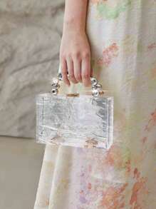 1pc Transparent Box Style Crystal & Metal Chain Strap Evening Clutch Bag, Elegant & Luxury Design For Party, High-End Women's Handbag