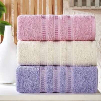 MADE IN TURKEY Lia Soft Border Series 3-Piece Towel Set – 50x85 Cm – 100% Cotton