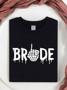 1 PC Skull Bride And Groom T-Shirts, Retro Bride And Groom To Be Gift, Bride Groom Matching Shirts, Bridal Shower Gift, Halloween Wedding Short Sleeve Tees MAPA47 - 黑色T卹新娘 - 查看 2