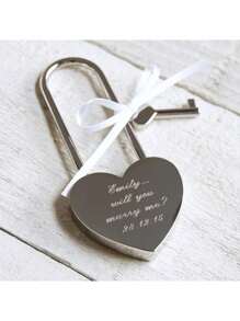 Custom Engraved Heart Key, Personalized Love Padlock, Engagement Lock, Metal Heart Lock With Key, Wedding Commemoration, Valentine's Day